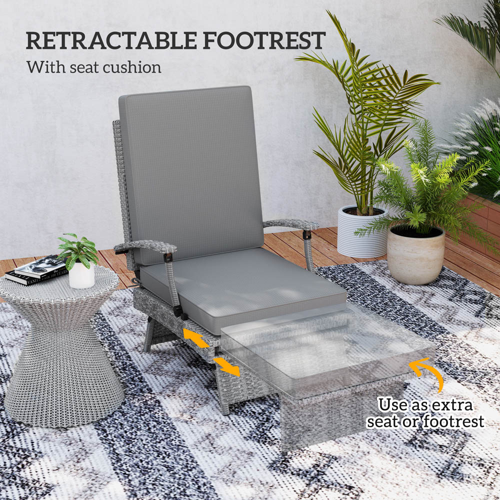 Outsunny Grey Foldable Rattan Recliner Chair with Footrest Image 7