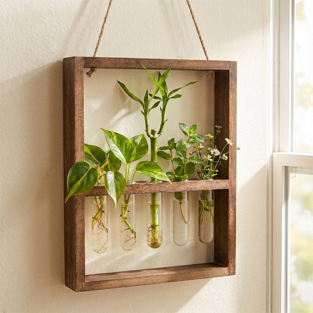 Living and Home 5 Tube Walnut Wall Mounted Plant Propagation Station Image 7