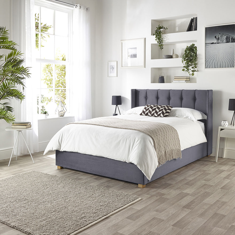 Catherine Lansfield Utopia Double Steel Velvet Ottoman Wing Bed Image 4