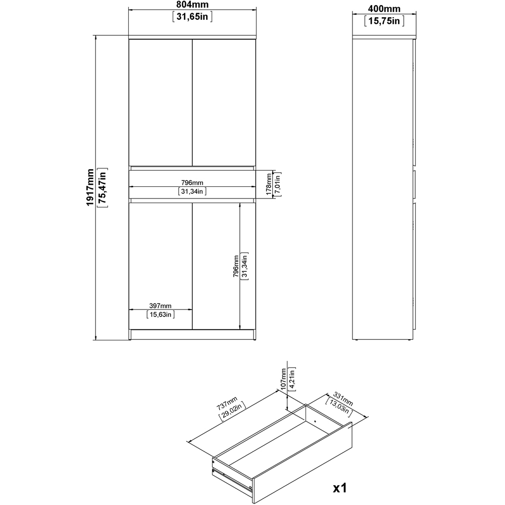 Florence 4 Door Single Drawer Jackson Hickory Oak and Black Shoe Cabinet Image 9