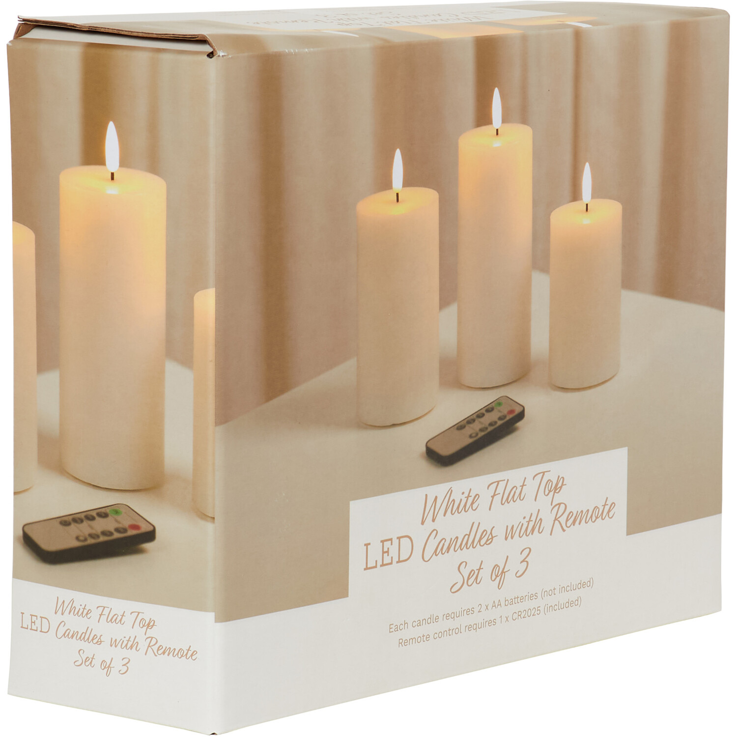 Set of 3 White Flat Top LED Candles - White Image 4