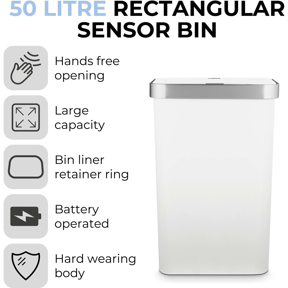 Tower Rectangular White Bin ABS Sensor 50L Image 6