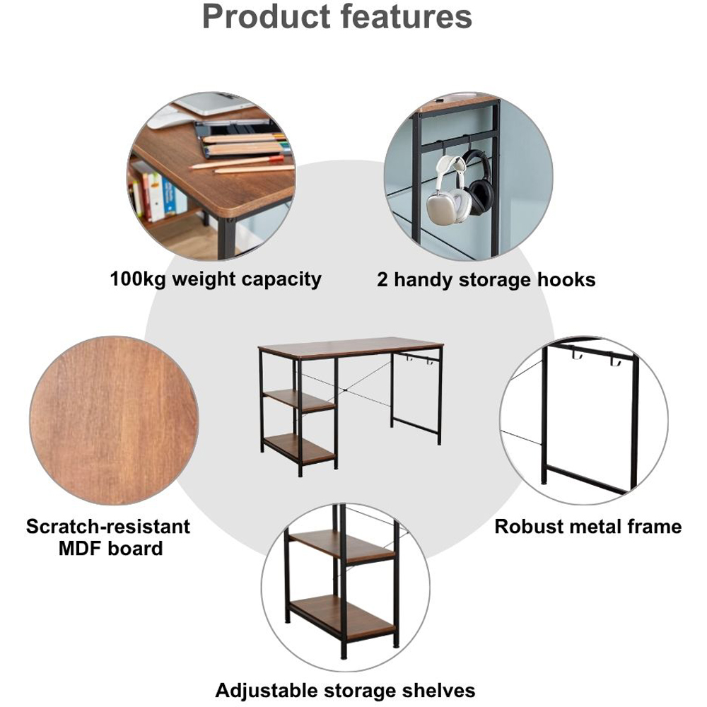 Home Source Stanton 2 Shelf Computer Desk with Hook Dark Oak Image 4