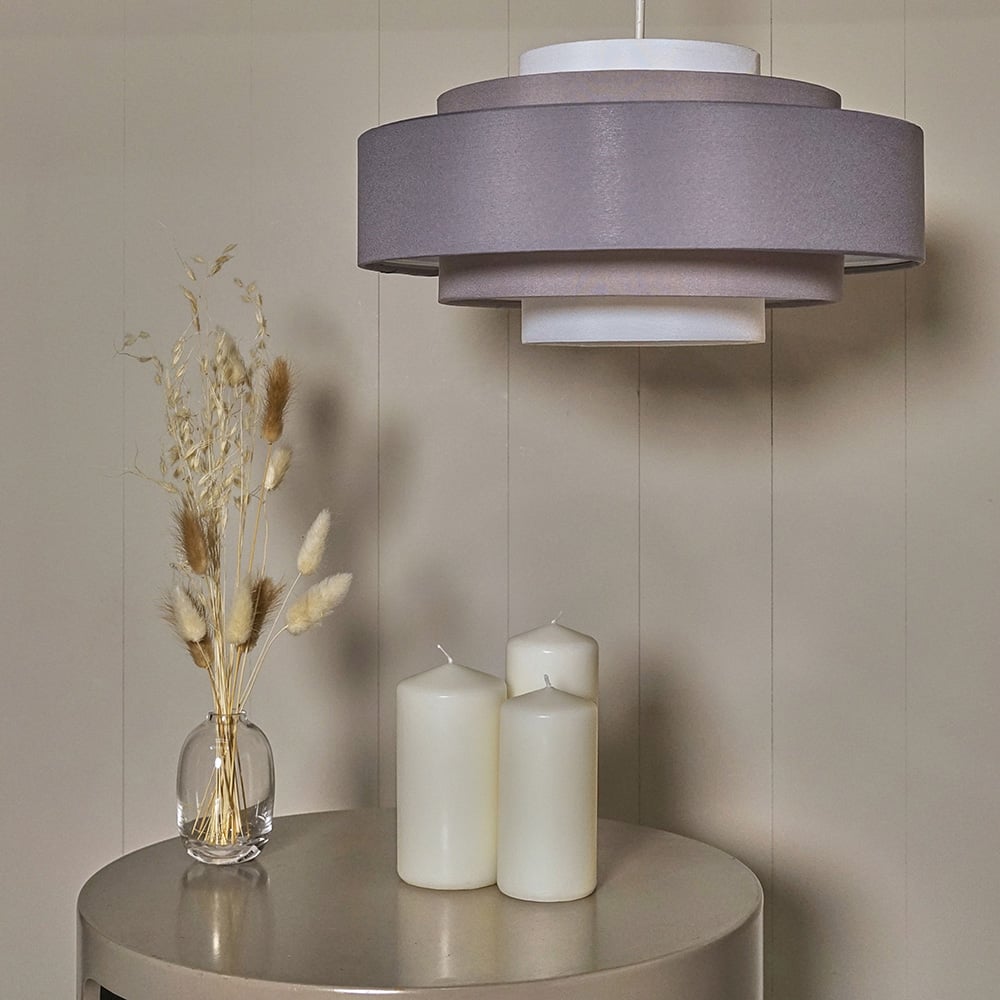 ValueLights Hampshire 3 Tone Grey Fabric 5 Tiered Ceiling Pendant Light Lamp Shade Image 7