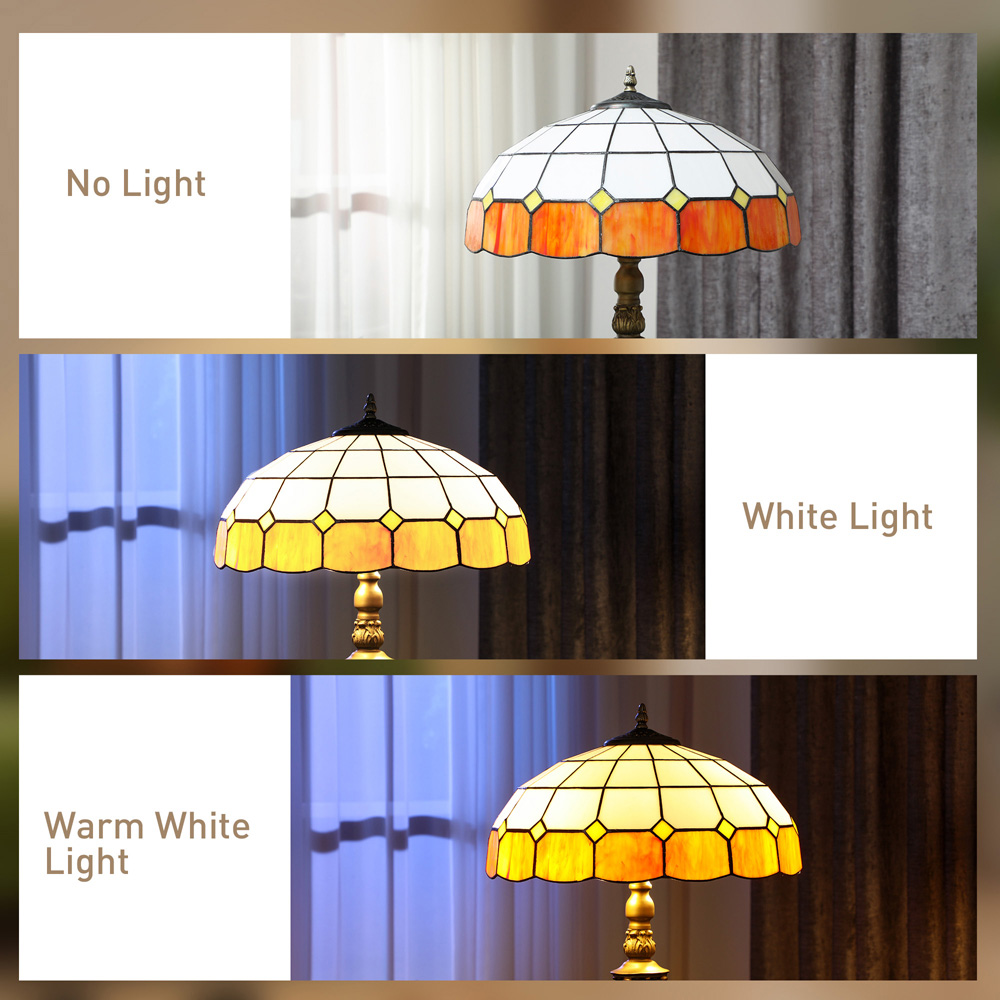 HOMCOM Orange Vintage Handcrafted Stained Glass Shade Floor Lamp Image 6