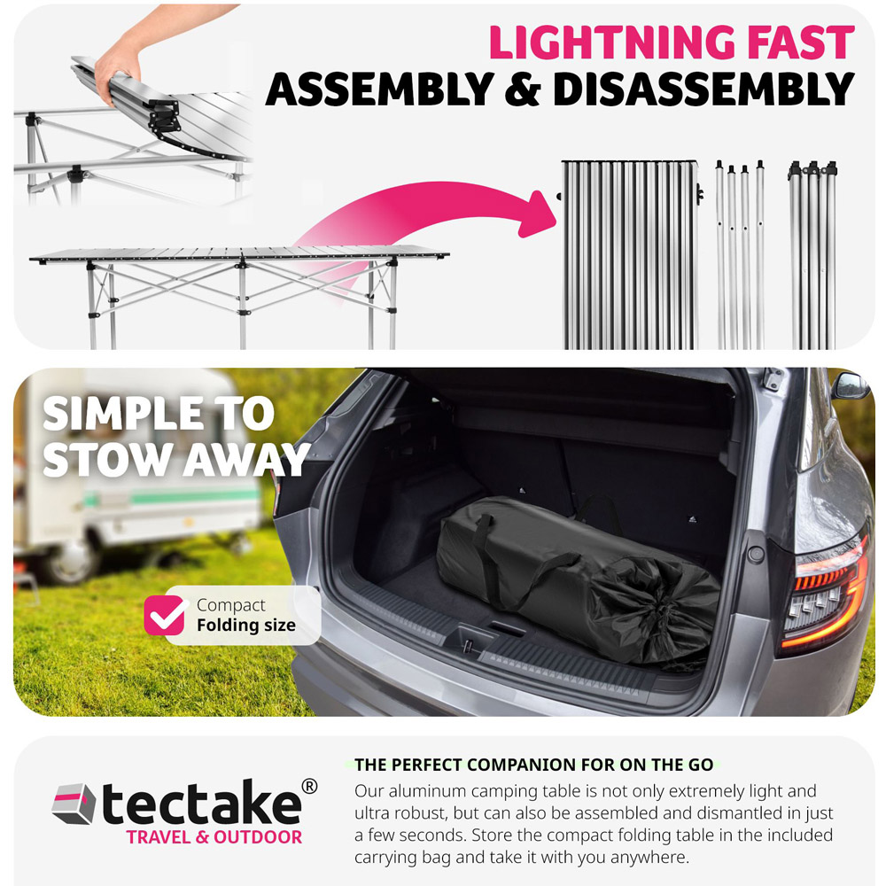 tectake Grey Foldable Camping Table with Transport Bag Image 8