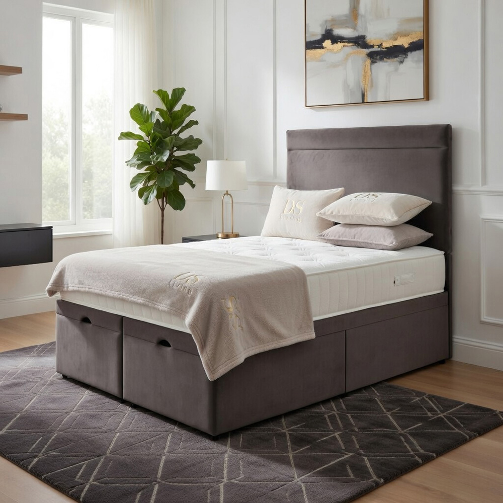 DS Living Majesty Double Grey Plush Velvet Ottoman Bed Image 4