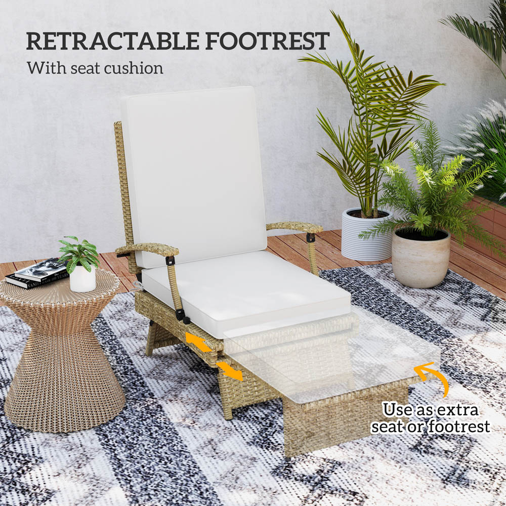 Outsunny Beige Foldable Rattan Recliner Chair with Footrest Image 7