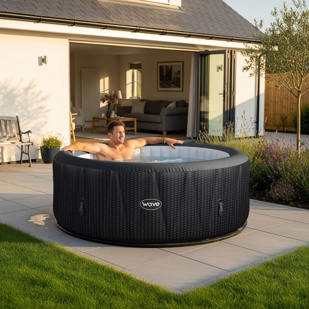 Wave Spas Atlantic 4 Person Slate Rattan Round Inflatable Hot Tub with EnergySave Bundle Image 2