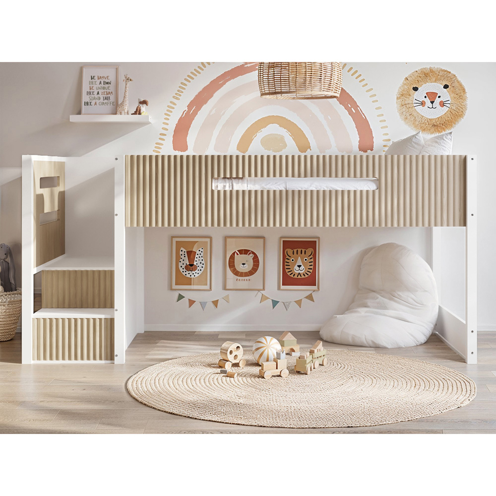 Flair Luca 3 Drawer White and Oak Ribbed Bed Frame Image 6