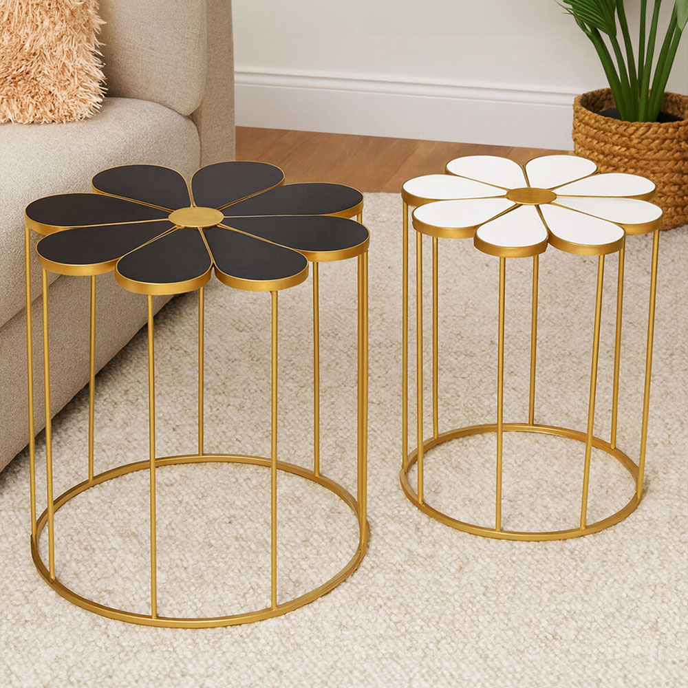 Premier Housewares Jodie Black and White Petal Nest of Table Set of 2 Image 3