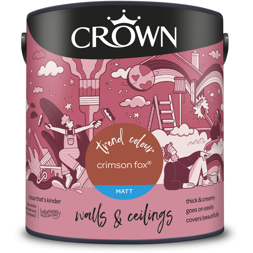 Crown Walls and Ceilings Crimson Fox Matt Emulsion Paint 2.5L Image 2