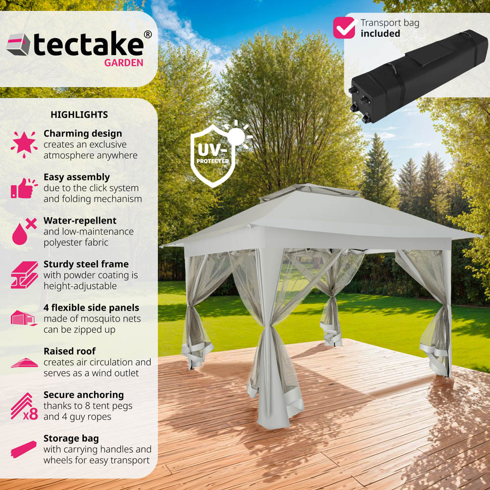 tectake Carabobo 3.64 x 3.64m Grey 4 Side Panel Gazebo Image 6