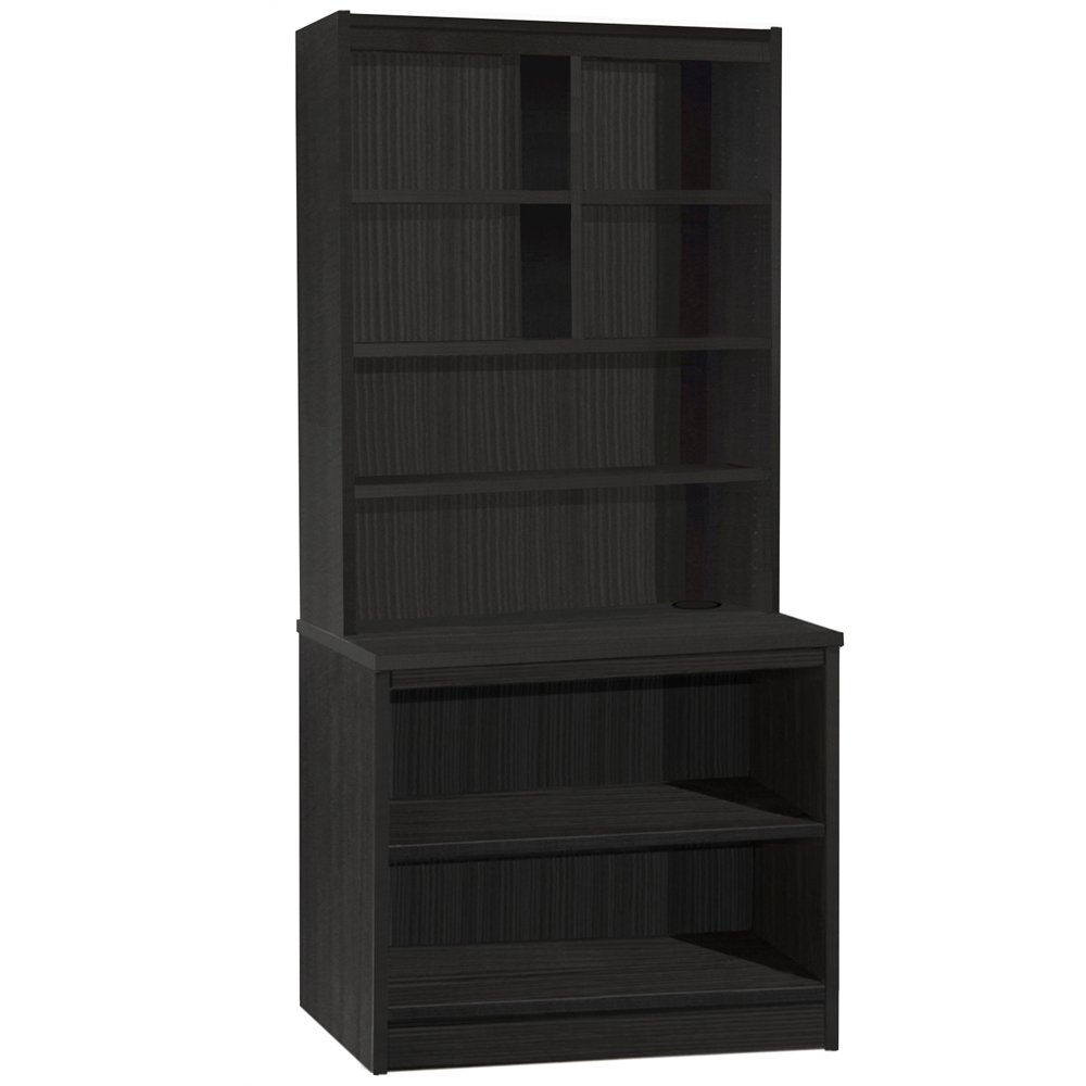 R White Cabinets 8 Shelf Black Desk Height Bookcase with Hutch Image 2