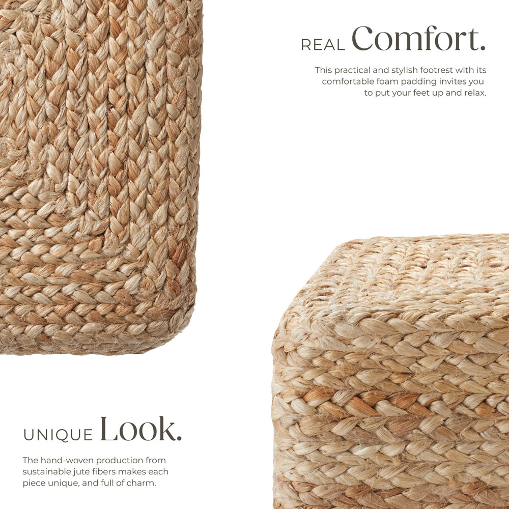 Tectake Banno Boho Style Natural Jute Cube Footstool Image 6