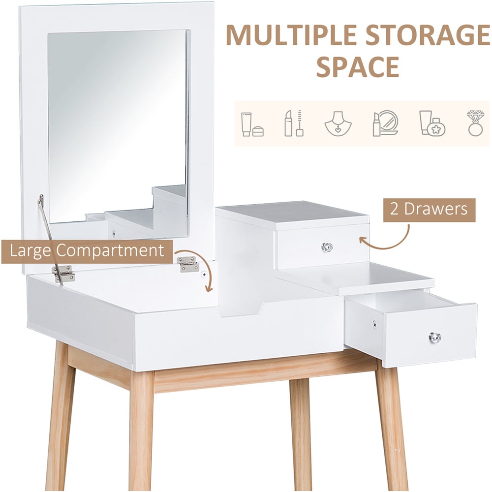 Portland 2 Drawer White Dressing Table with Flip Up Mirror Image 7