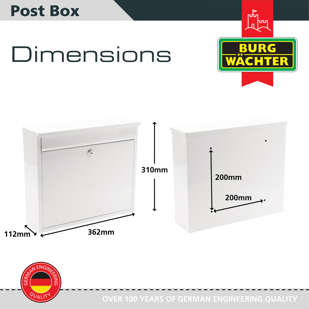 Burg-Wachter White Elegance Wall Mounted Galvanised Steel Lockable Weatherproof Post Box - 36x31x10cm Image 6