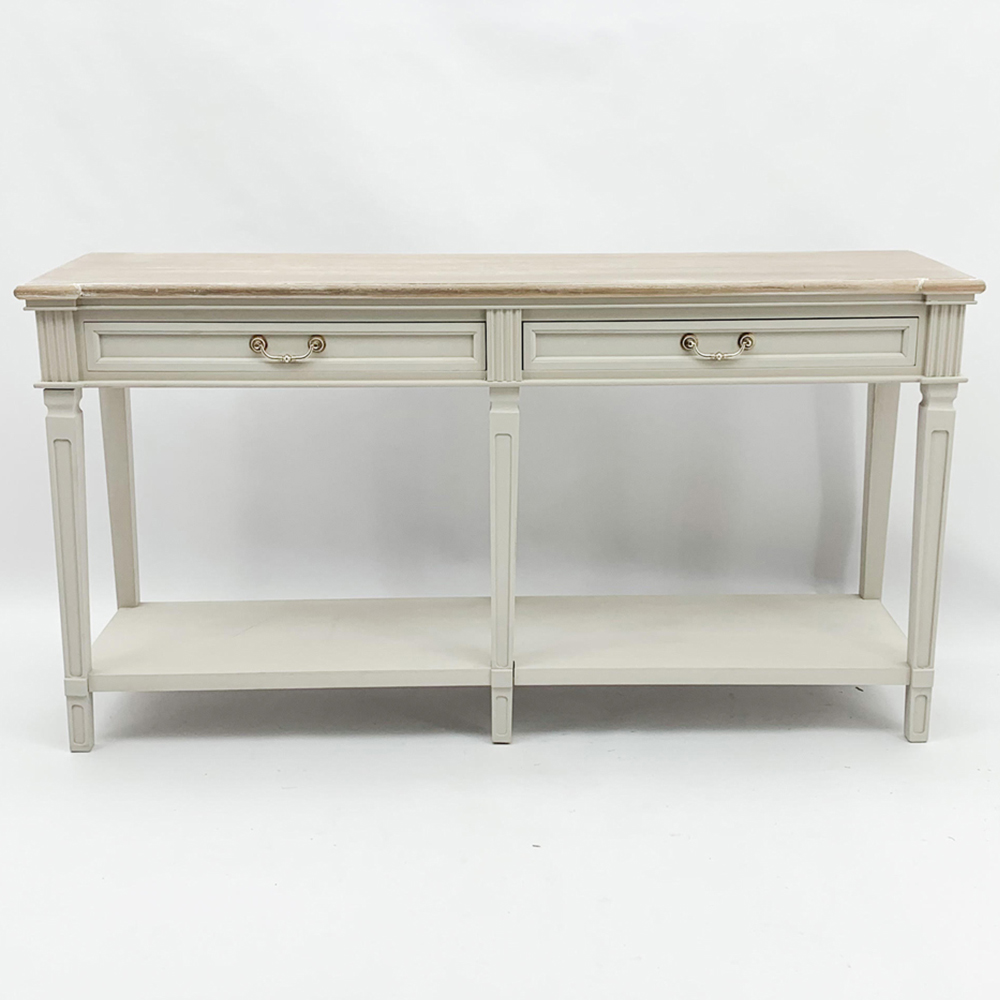 Acacia Home 2 Drawer Cream Wooden Side Table Image 2