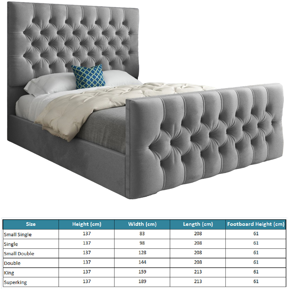 Novara Grey Super King Size Velvet Upholstered Bed Frame with Pleated Chesterfield Headboard Image 7