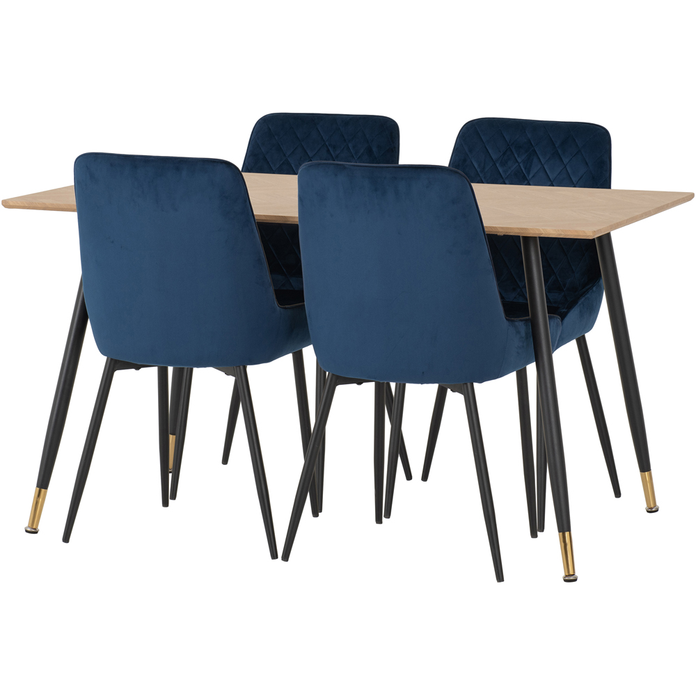 Seconique Hamilton Avery Oak Effect Velvet 4 Seater Dining Table Set Sapphire Blue Image 3