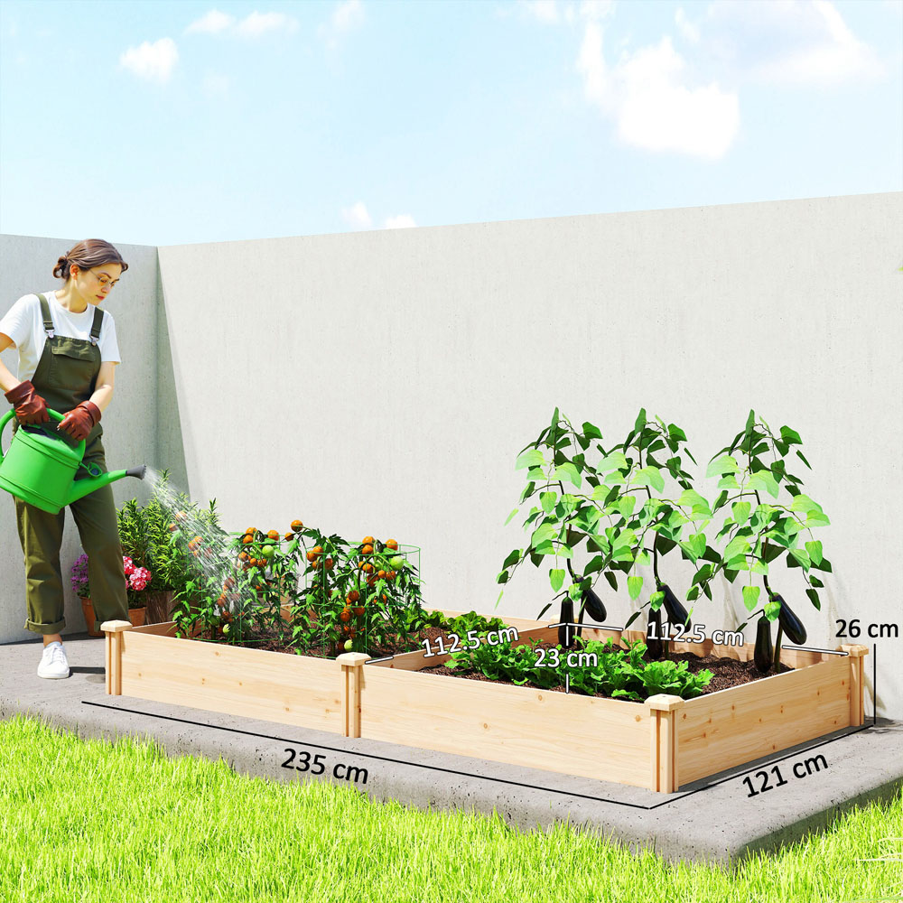 Outsunny Wooden Raised Garden Bed with Divider and Open Bottom 26 x 121 x 235cm Image 9