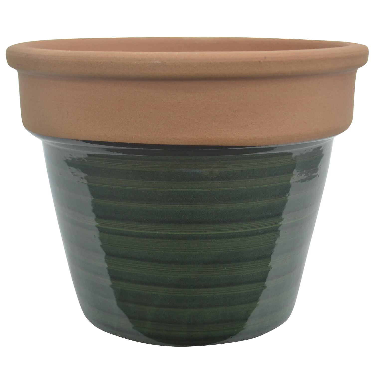 Glazed Pot with Terracotta Rim Green 34cm Image