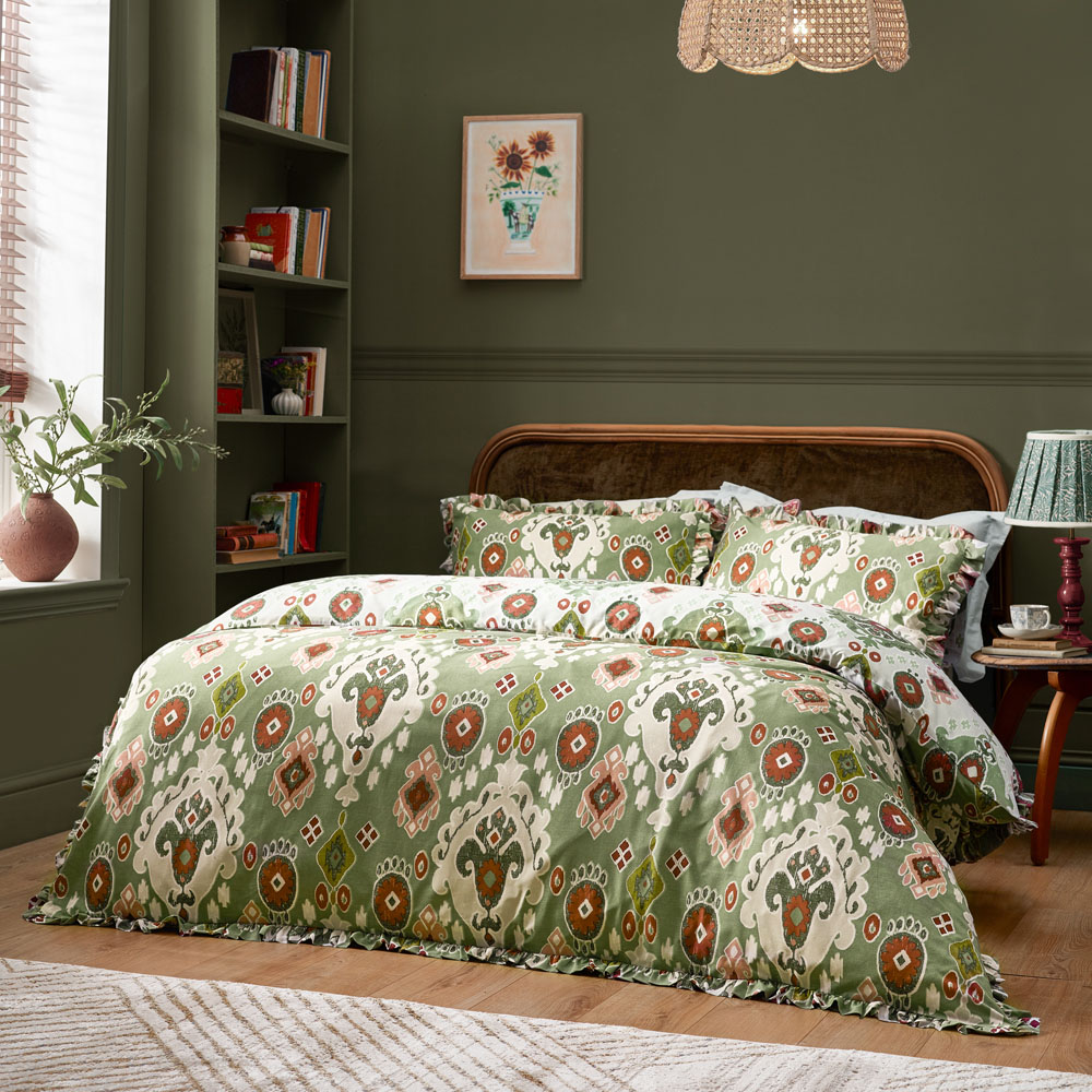 Paoletti Dawson Ikat Double Reversible Green Duvet Set Image 1