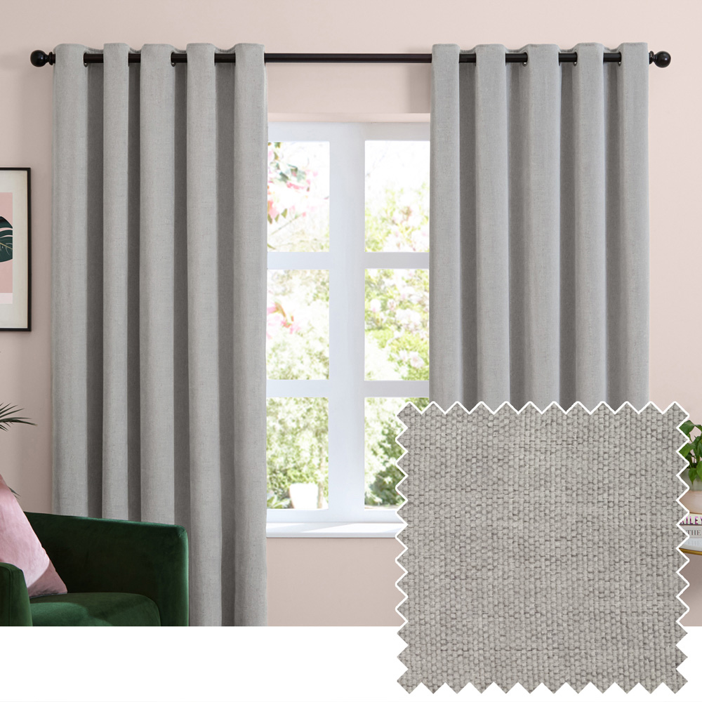 Furn Silver Soft Chenille Blackout Eyelet Curtains 229 x 137cm Image 5