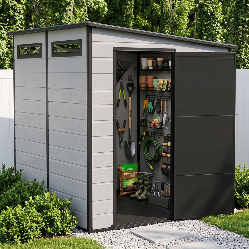 Living and Home 6 x 6ft Plastic Pent Garden Storage Shed with Window Image 7
