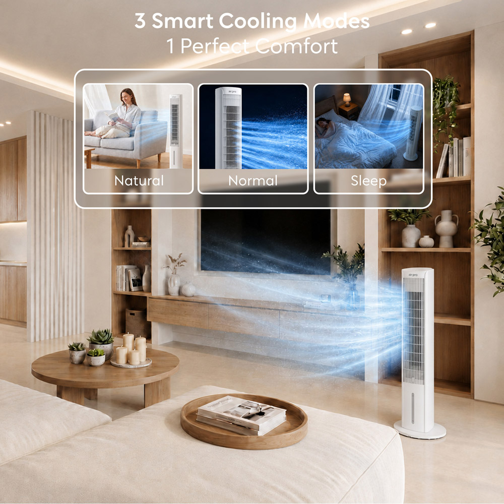 Air Pro 3-in-1 White SmartVoice Evaporative Portable Air Tower Fan with Remote 40 inch Image 3