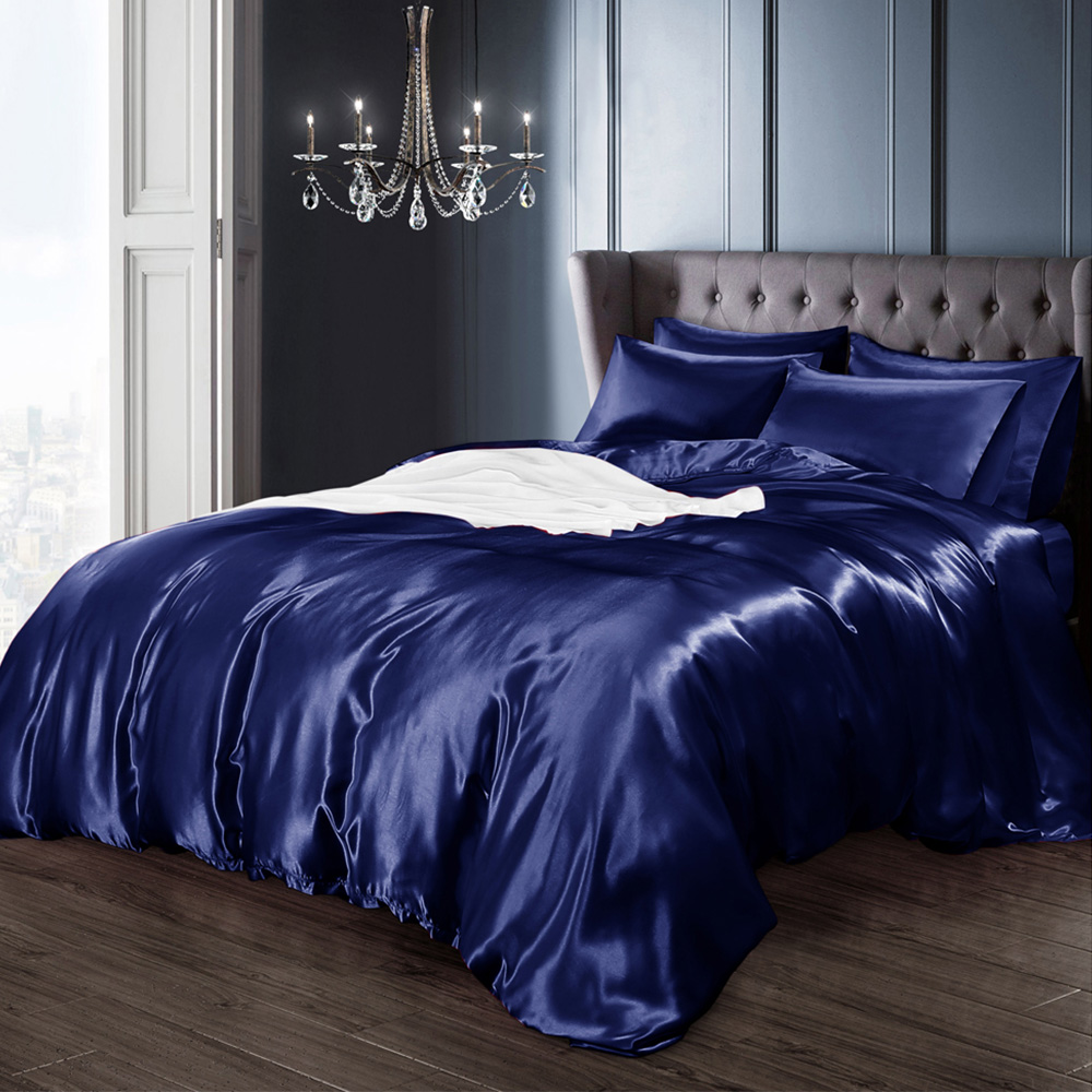 Intimates Single Navy Satin Bedding Set Image 1