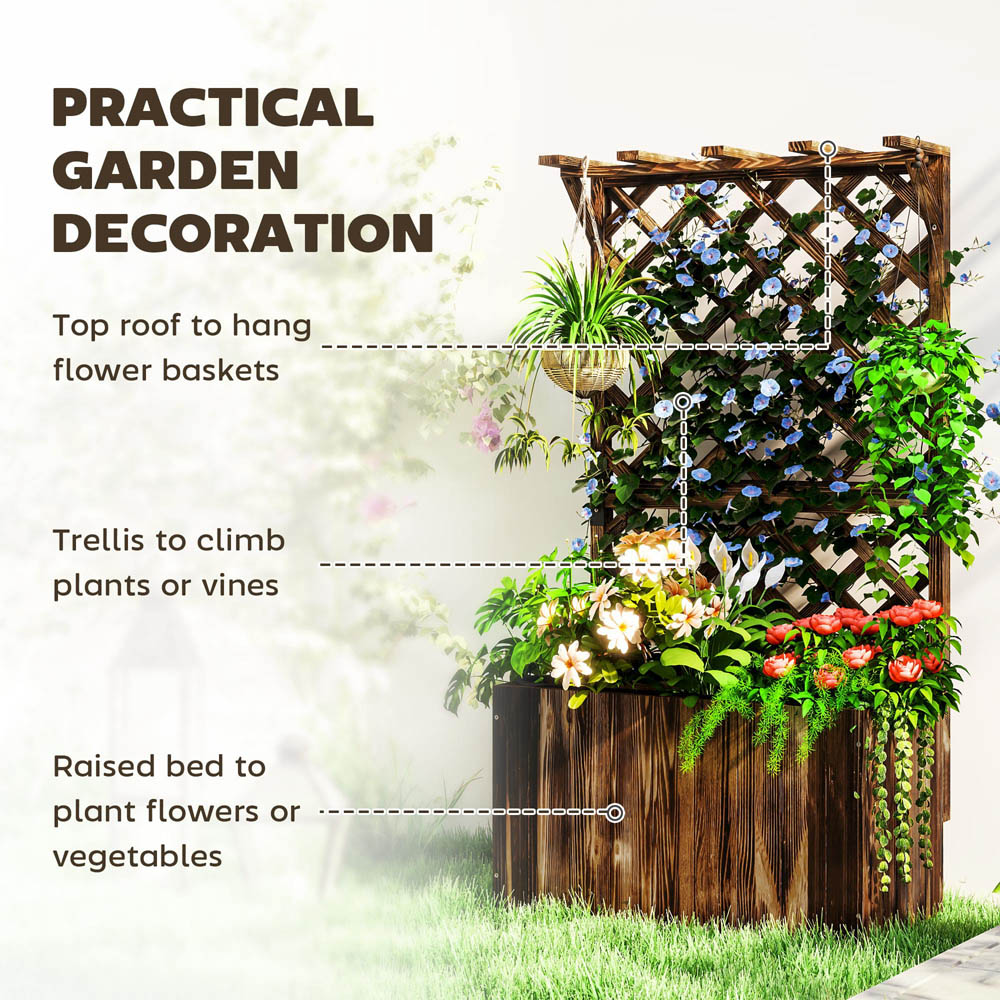 Outsunny Carbonised Wooden Planter with Trellis Image 8