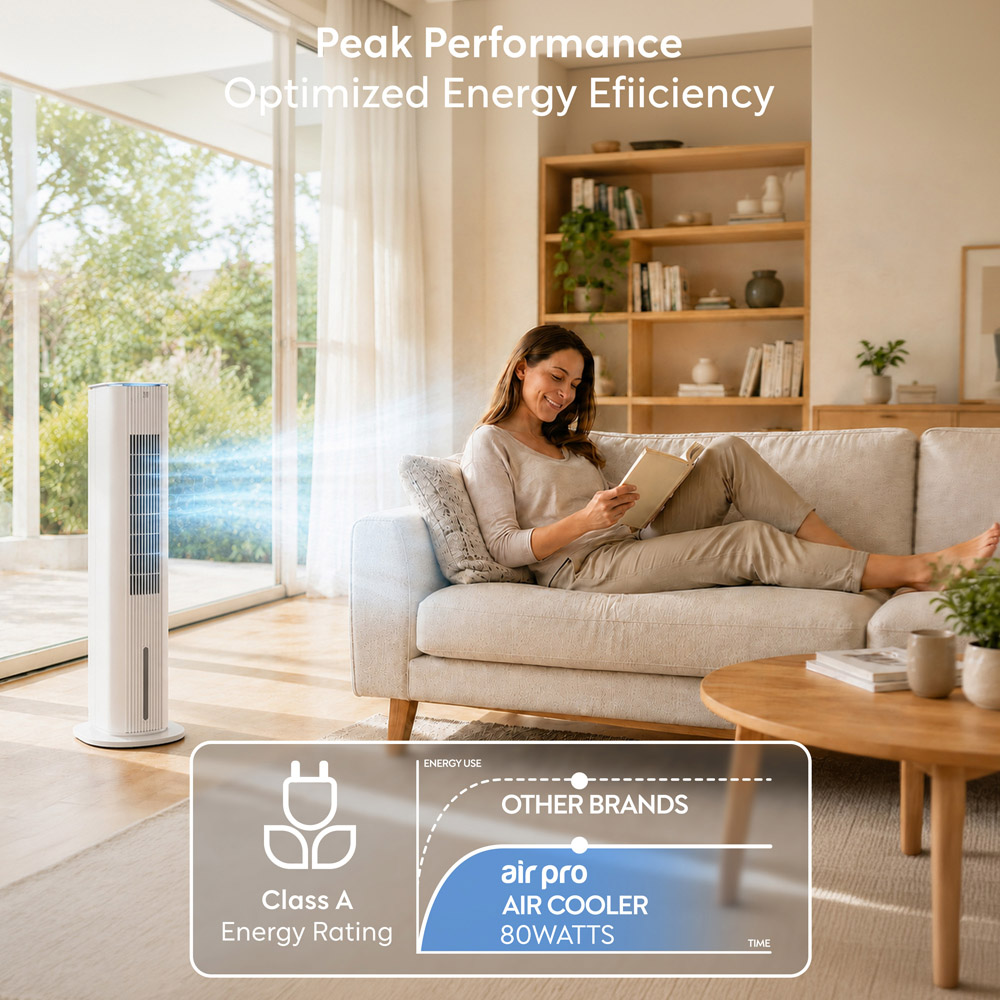 Air Pro White Touch Control Portable Tower Air Cooler with Remote 6L Image 7