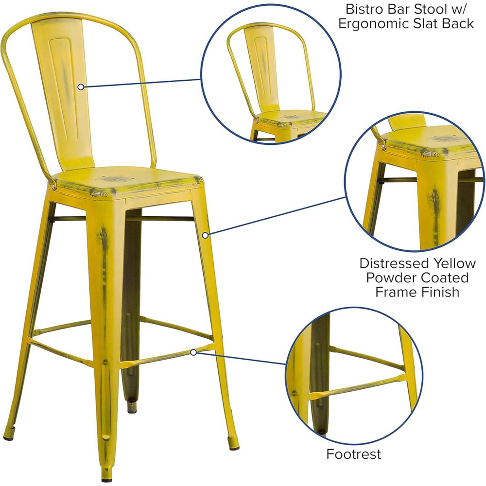 FWStyle Yellow Steel Bar Stools Set of 4 Image 4