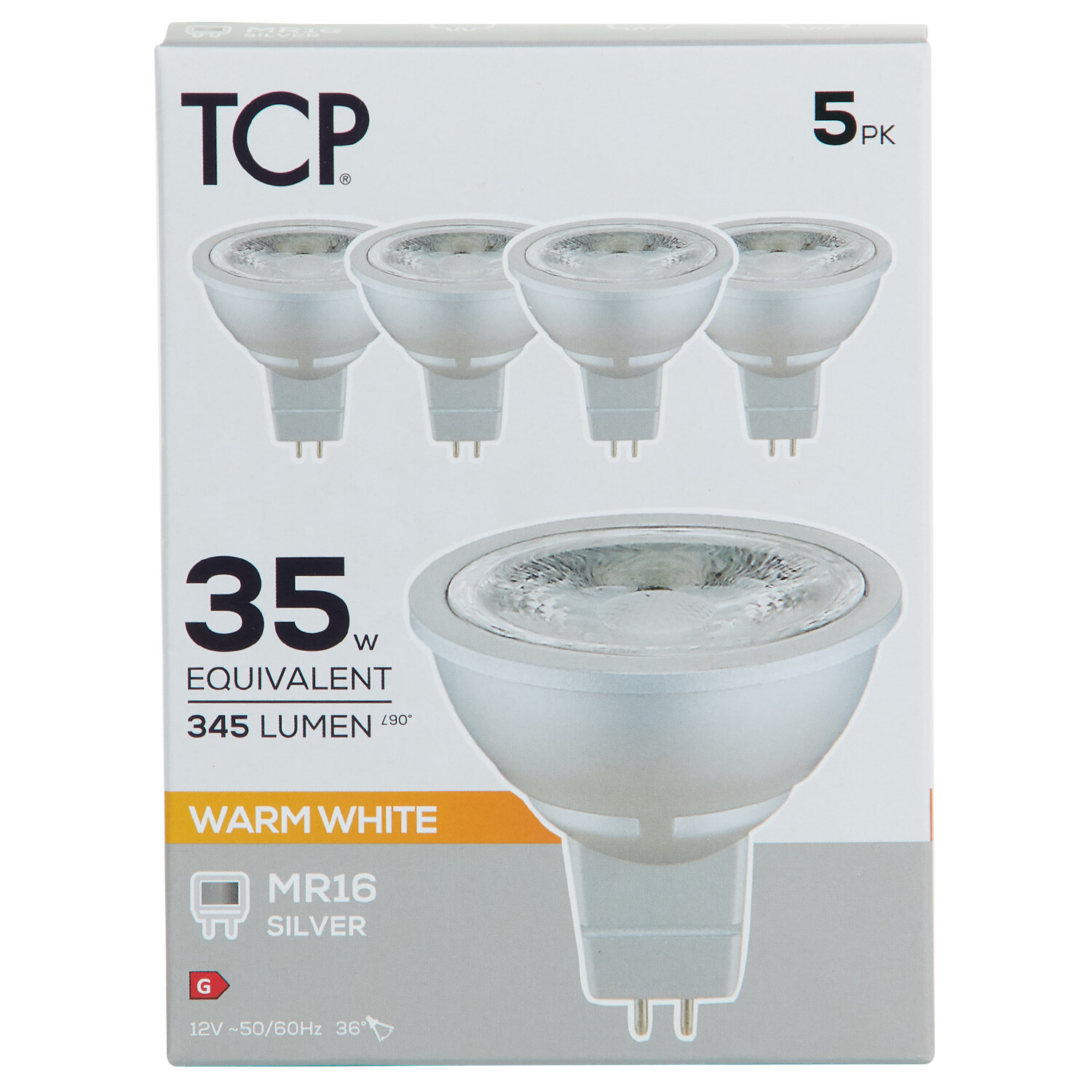 TCP LED Silver MR16 345L Warm White Bulbs - Warm White / 5 Image 1