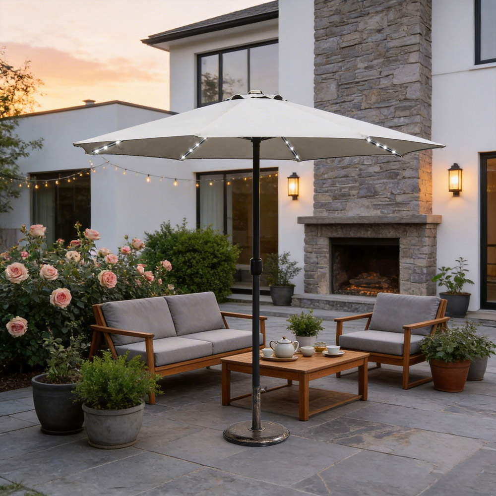 Direct Wicker Light Beige LED Crank Handle Parasol 2.94m Image 3