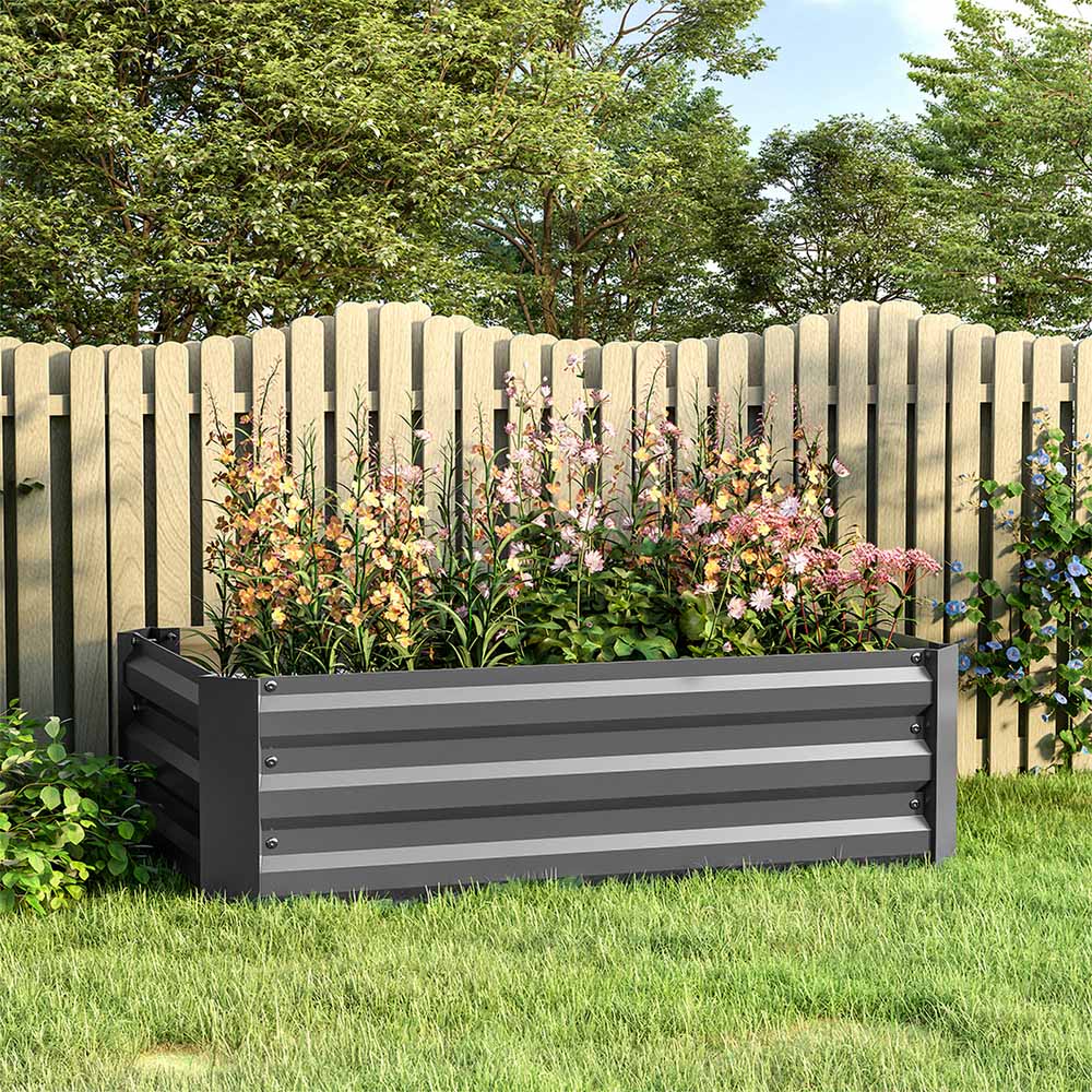 Living and Home 3.9 x 2.9ft Grey Rectangle Weather Resistant Raised Garden Bed 2 Pack Image 2