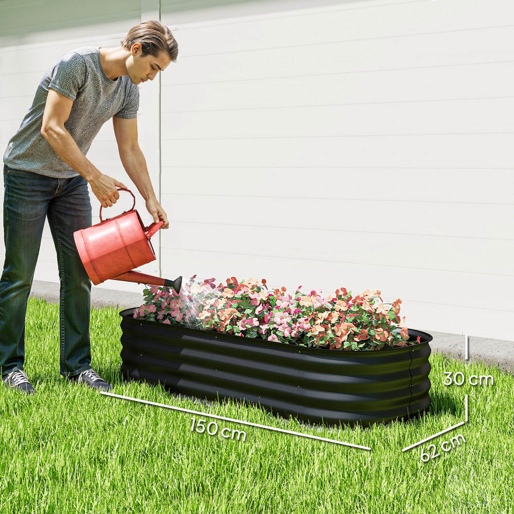 Outsunny Black Galvanised Raised Garden Bed with Safety Edging 30 x 150 x 62cm Image 9