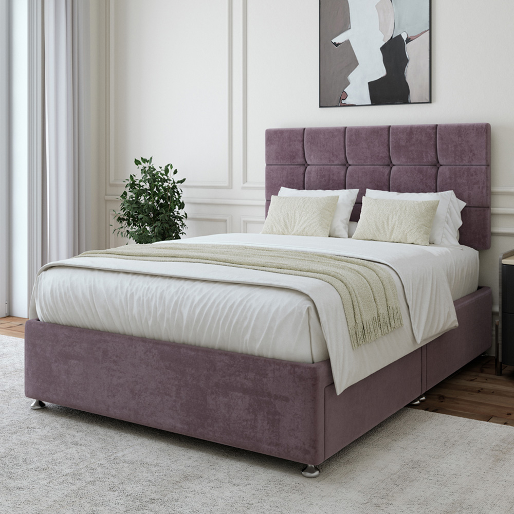 Bedmaster Single Mauve Naples Velvet 2 Drawer Divan Base with Pearl Headboard Image 1