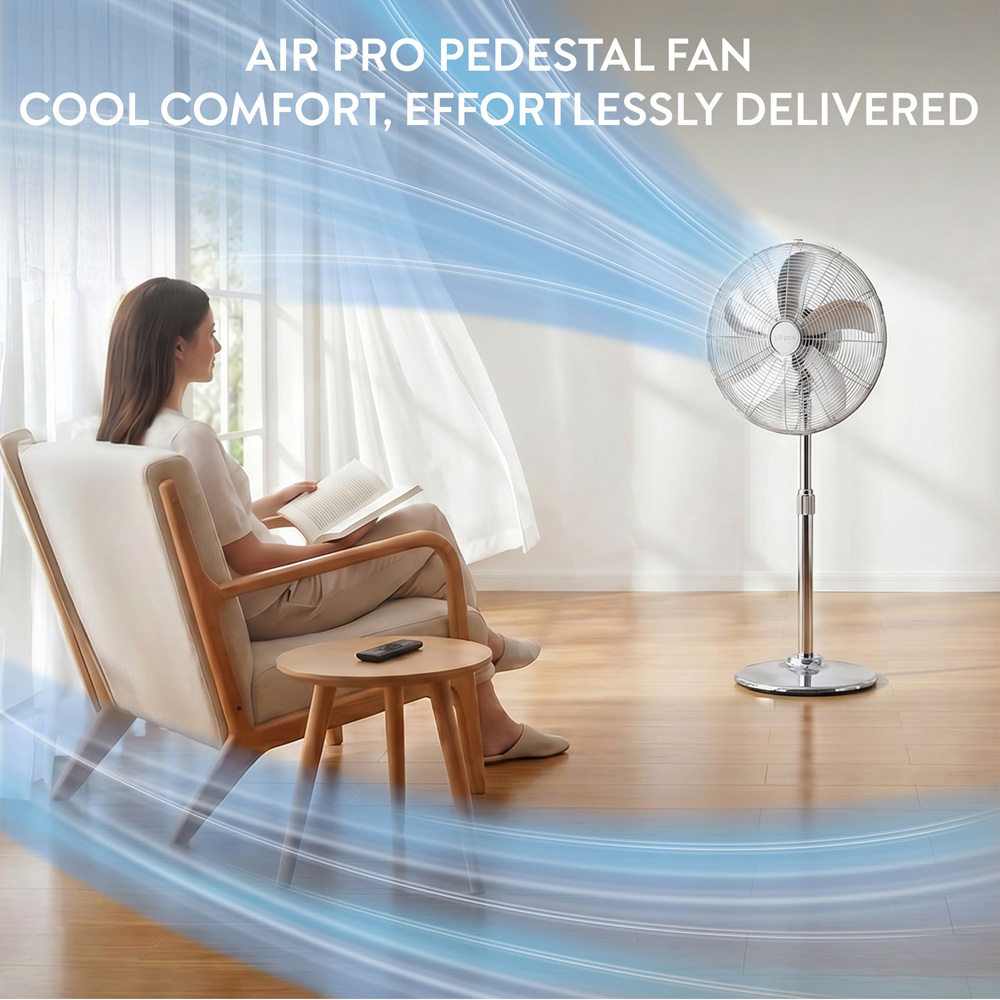 Air Pro Chrome Height Adjustable Oscillating Standing Pedestal Fan 16 inch Image 2