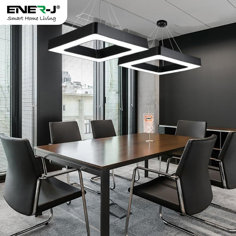 ENER-J Cool White LED 40W 6500K Hollow Square Minimalist Pendant Light Image 6