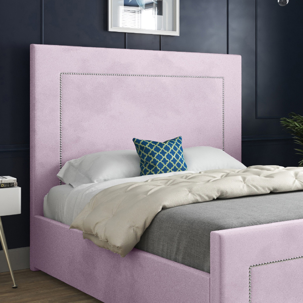 Lucca Pink Small Single Velvet Upholstered Bed Frame with High Headboard Image 3