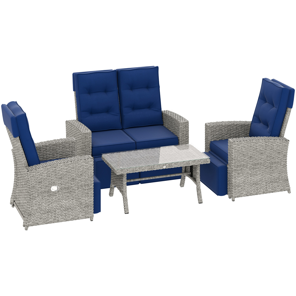 Outsunny 4 Seater Blue Rattan Garden Patio Sofa Set with Glass Table Image 2