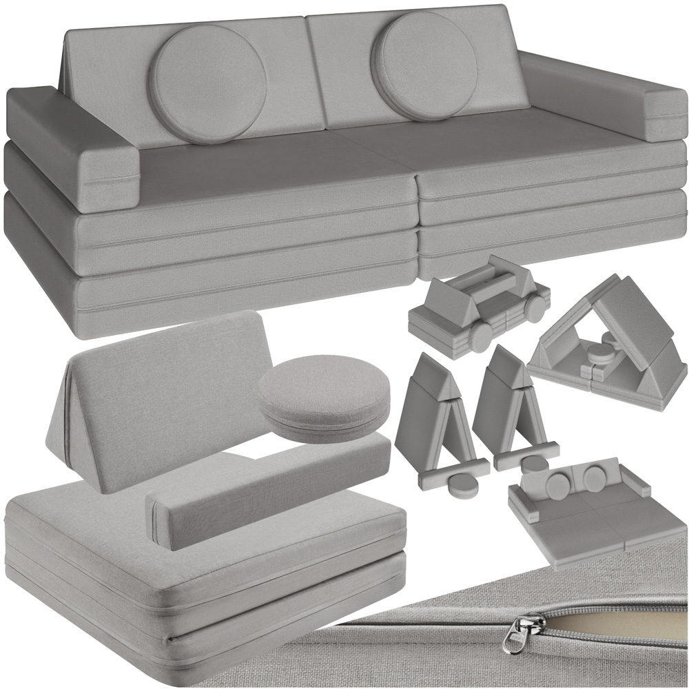tectake Lilly Grey 8 Piece Thick Padding Kids Sofa with Removable Cover Image 2