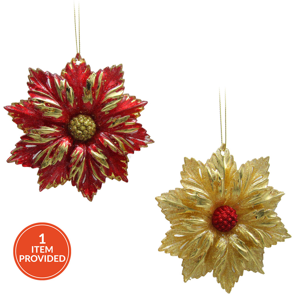 Glitter Pointsettia Hanging Decoration Image 1