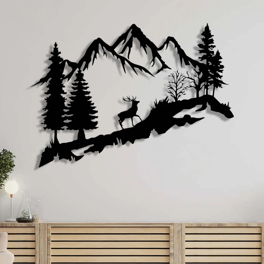 Decortie Mountain Peak and Forest Silhouette Metal Wall Decor Image 2