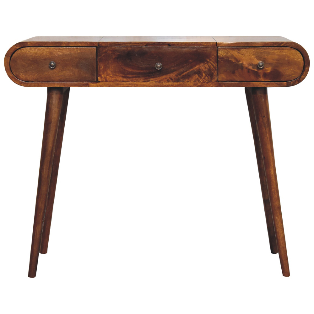 Artisan Furniture Chestnut 2 Drawer Solid Wood Dressing Table with Mirror and Nordic Legs Image 2