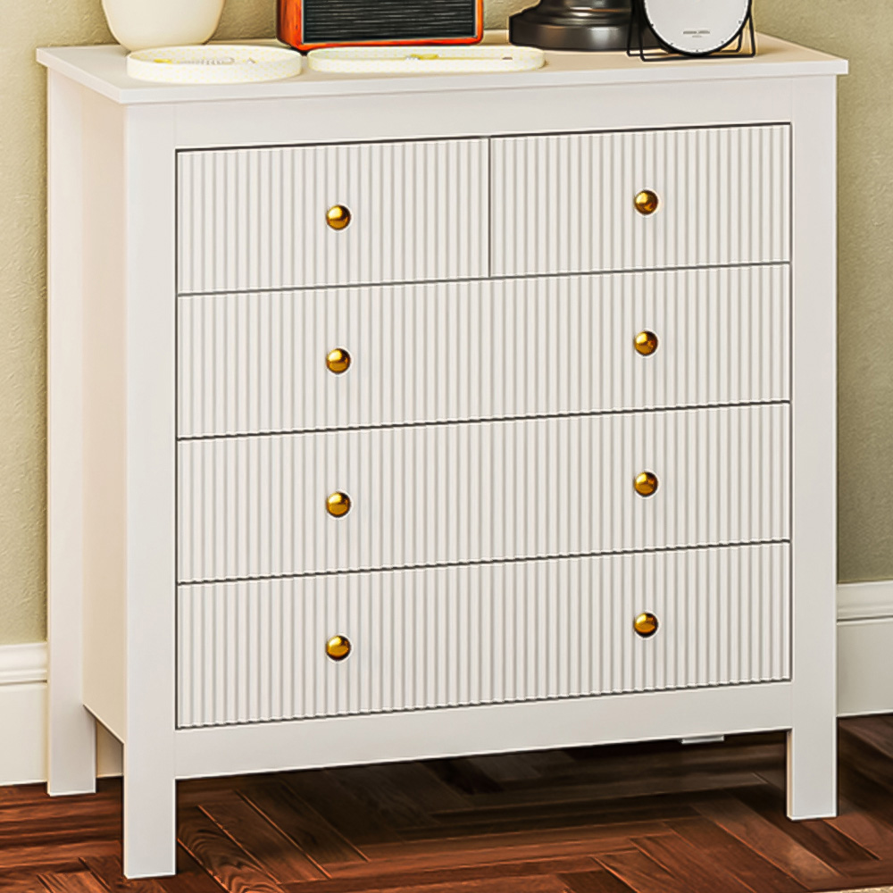 Portland 5 Drawer White Fluted Chest of Drawers with Gold Tone Handles Image 1