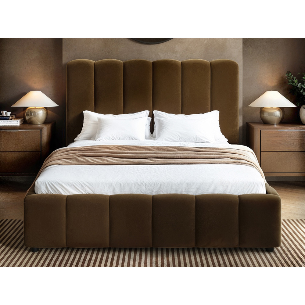 Solace+Co Emilie King Size Brown Velvet Ribbed Ottoman Bed Image 5