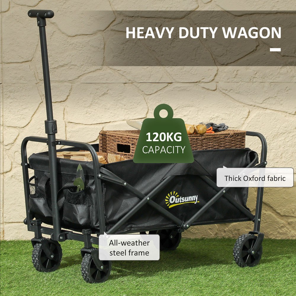 Outsunny 62L Black Heavy Duty Folding Garden Trolley Image 5